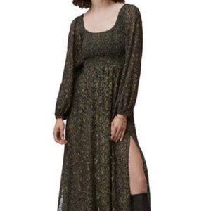 French Connection Aury Smocked Maxi Dress in Green Snakeskin